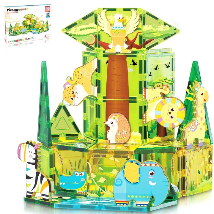 Магнитен конструктор Picasso STEAM, Сафари, 46 части, 3 год.+
