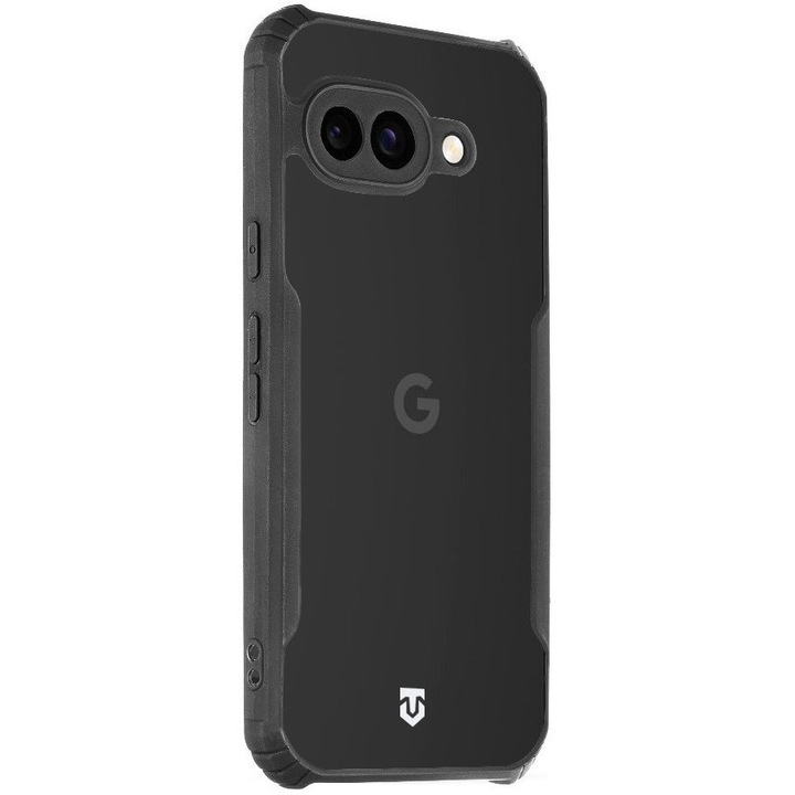 Google Pixel 9a съвместим, Силиконов калъф, средно удароустойчив, въздушни ъгли, Tactical Quantum Stealth, прозрачен/черен
