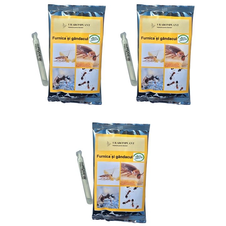 Insecticid anti gandaci Midos Energy Forte 15 ml, 3 fiole + Solutie anti Gandaci si furnici, natural, repelent, organic 100%, Furnica++ si gandacul 153 g, 3 plicuri