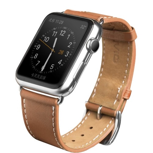 Curea Apple Watch Series SE, 6, 5, 4 - 44mm, 1, 2, 3 - 42mm, moale din piele de vitel Qialino Classic, culoare Maro tabac