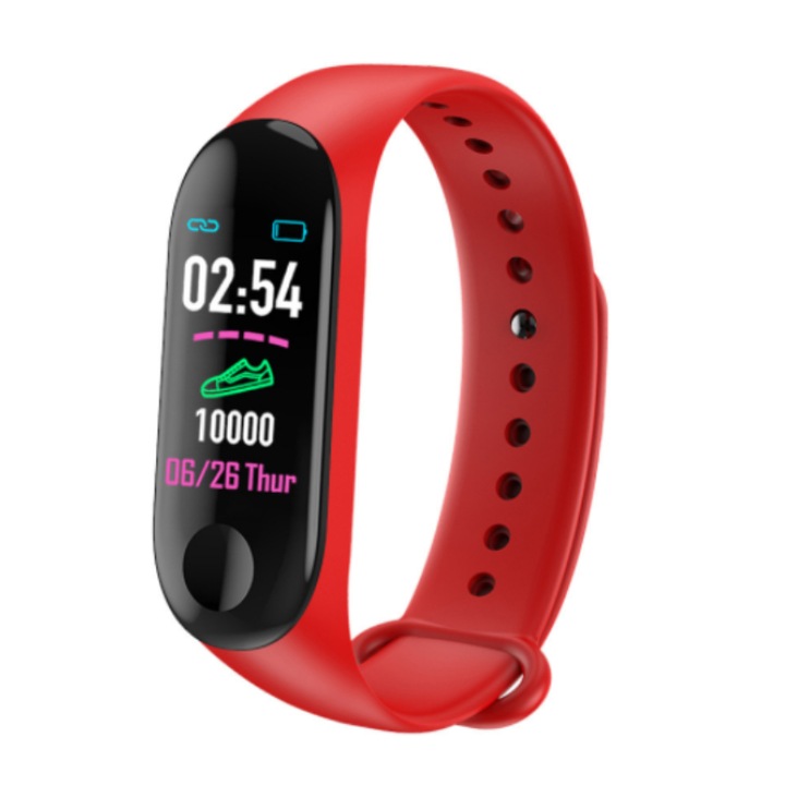 Bratara Fitness SELLING DEPOT, Model M7, Monitorizare Ritm Cardiac si Tensiune Arteriala, Culoare Rosu – Smart Band Sport pentru Sanatate, Activitate Fizica si Somn
