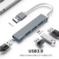 Hub USB 3.0, adaptor cu mai multe porturi, splitter USB cu 4 porturi, adaptor dedicat pentru statie de andocare pentru tastaturi, mouse-uri, unitati USB si imprimante, comutator multifunctional cu cablu. Argintiu