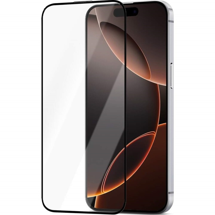 Folie Comma Sticla Dun Series Dustproof comaptibila cu iPhone 16 Pro Max Negru, cu aplicator