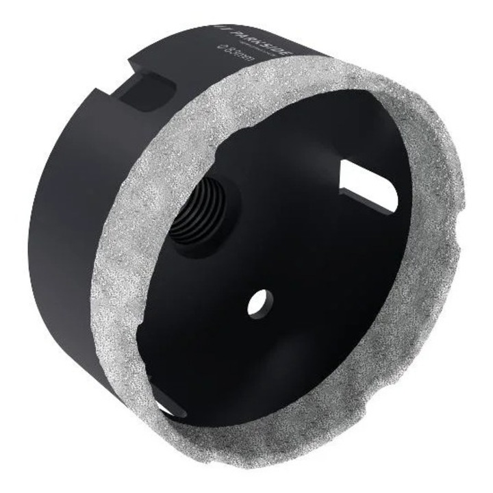Carota Parkside Performance diamantata cu diametru de 83 mm, granulatie D46, pentru toate polizorele unghiulare cu prindere M14 pentru gaurirea uscata a placilor ceramice portelanate, granit, marmura