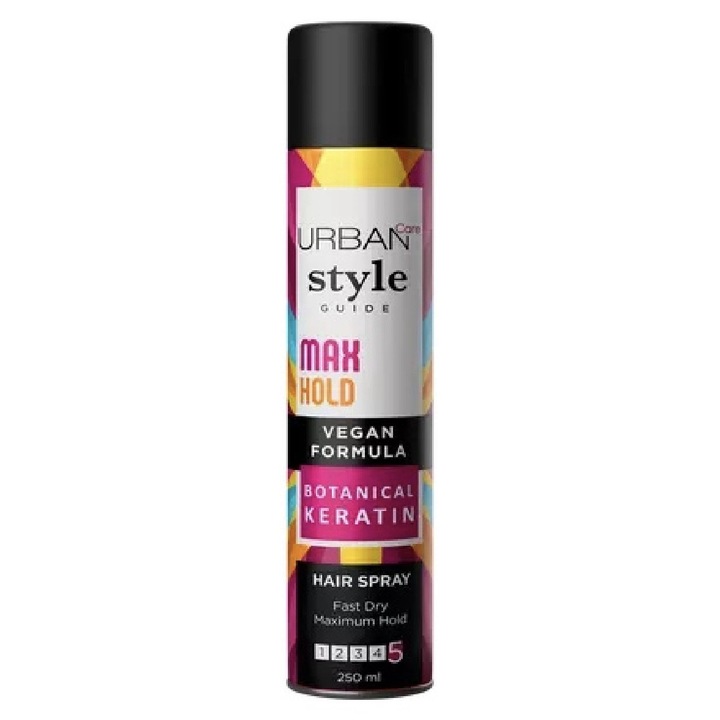 Spray de par stabilizator pentru stilizare cu keratina si filtru UV 250 ml, Urban Care Max Hold Hair Spray