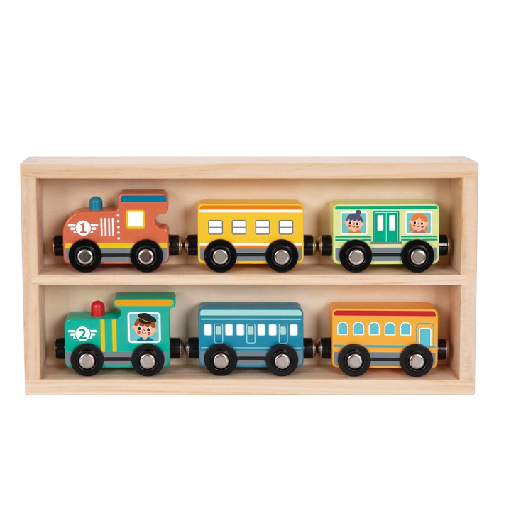 Tren din lemn Montessori, Tooky Toy, set educativ, multicolor, 22x4.3x13cm