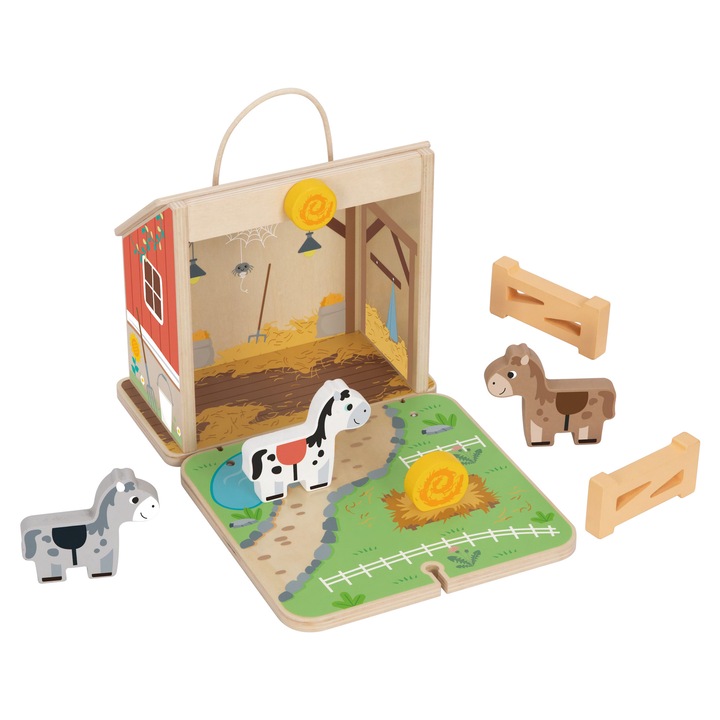 Ferma de cai pliabilă din lemn, Tooky Toy, multicolor, 19x10.9x18.4cm, 3+ ani