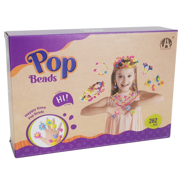 Set de margele din plastic cu sistem de prindere clic, 3 ani, culori variate