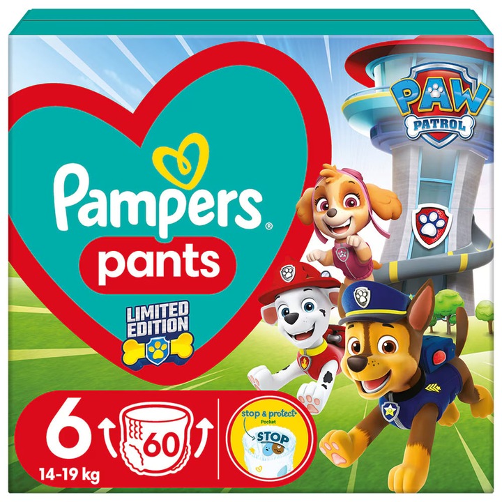 Пелени-гащички Pampers Pants Active Baby Paw Patrol Edition, размер 6, 14-19 кг, 60 бр