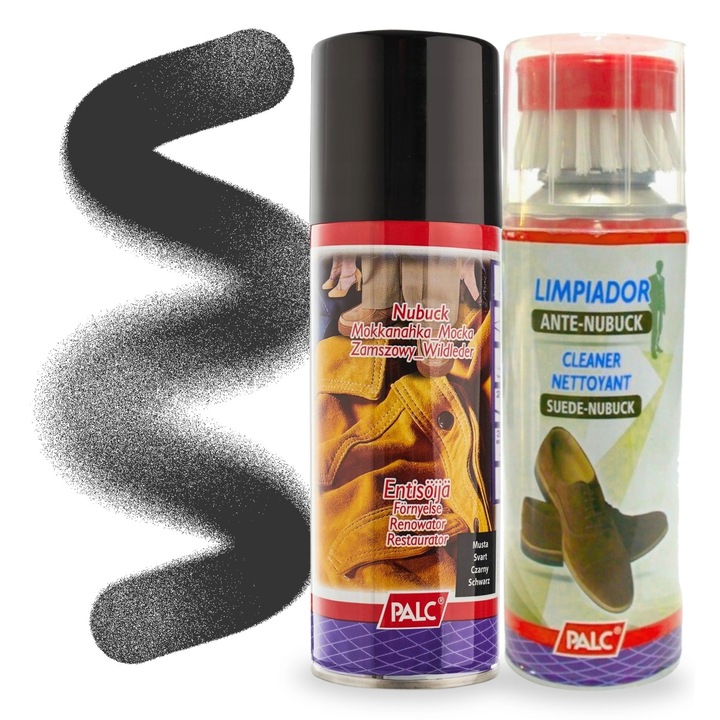 Set de ingrijire pentru piele intoarsa si nubuc, pentru deget, spuma 200 ml, spray negru 200 ml, perie, curatare eficienta, reimprospatarea culorii, impregnare, renovare, perie ergonomica, sigura pentru piele, aplicare usoara, ingrijire completa, pentru