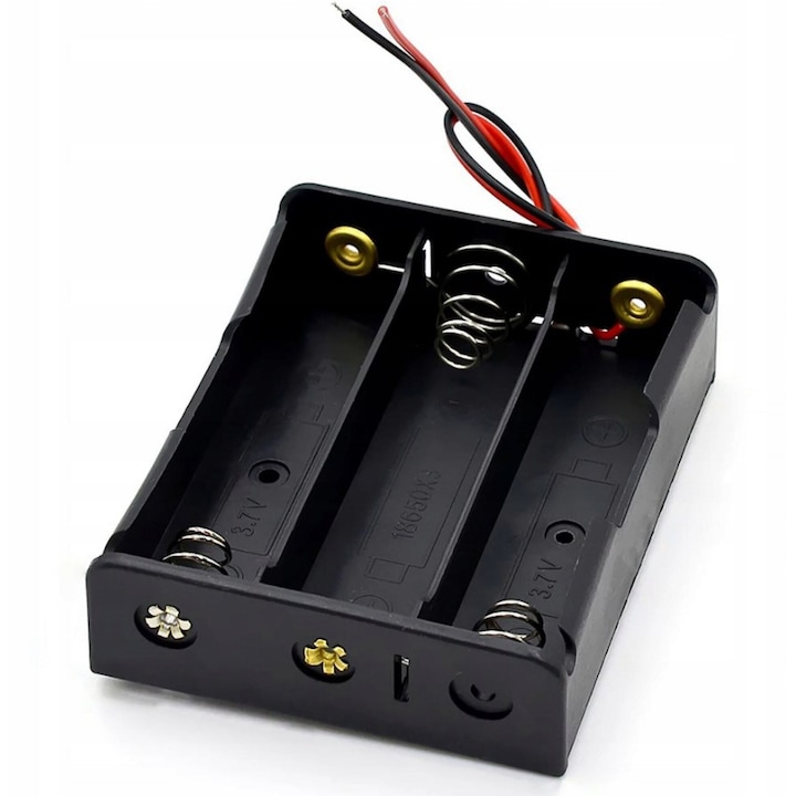 Suport baterii 3x18650, plastic ABS, cu cablu, 11.1V, 3S, DIY, Arduino, electronica