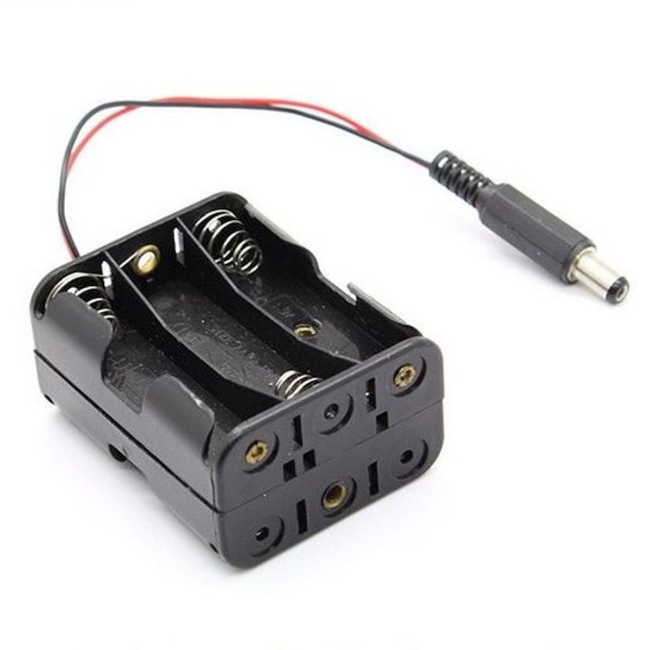 Suport baterii 6xAA, 9V, plastic ABS, mufa DC, alimentare electronica, Arduino, DIY