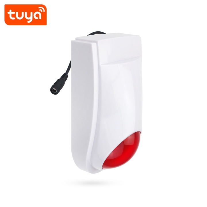 Смарт охранителен хъб FRAMMINO® с външна Wi-Fi сирена, съвместим с приложението Tuya Smart/SmartLife, работи с Amazon Alexa/Google Assistant, ниво на аларма от 120dB