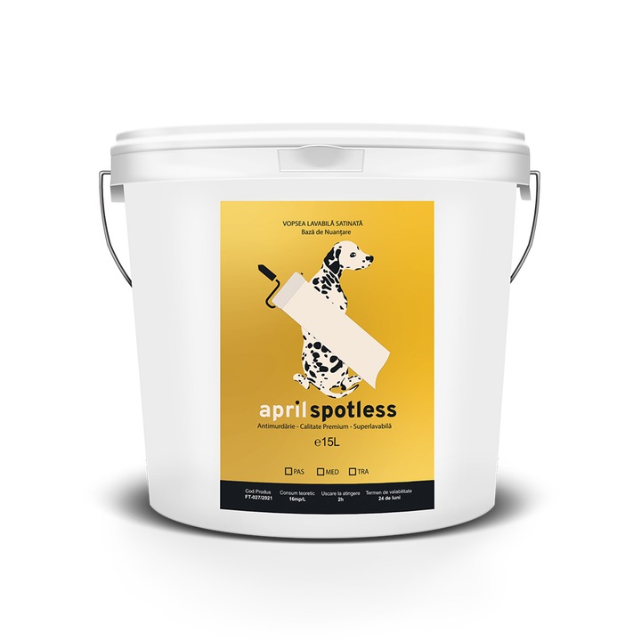 Vopsea lavabila April Spotless Premium, alb, 4 L, satinata, antimurdarire