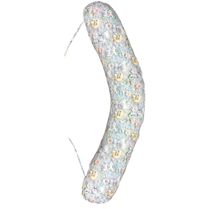 Perna gravide 3 in 1 Lucia, Circulatie optima aer, Anti-alergenica, Model ursuletii veseli, 135x35 cm, husa detasabila