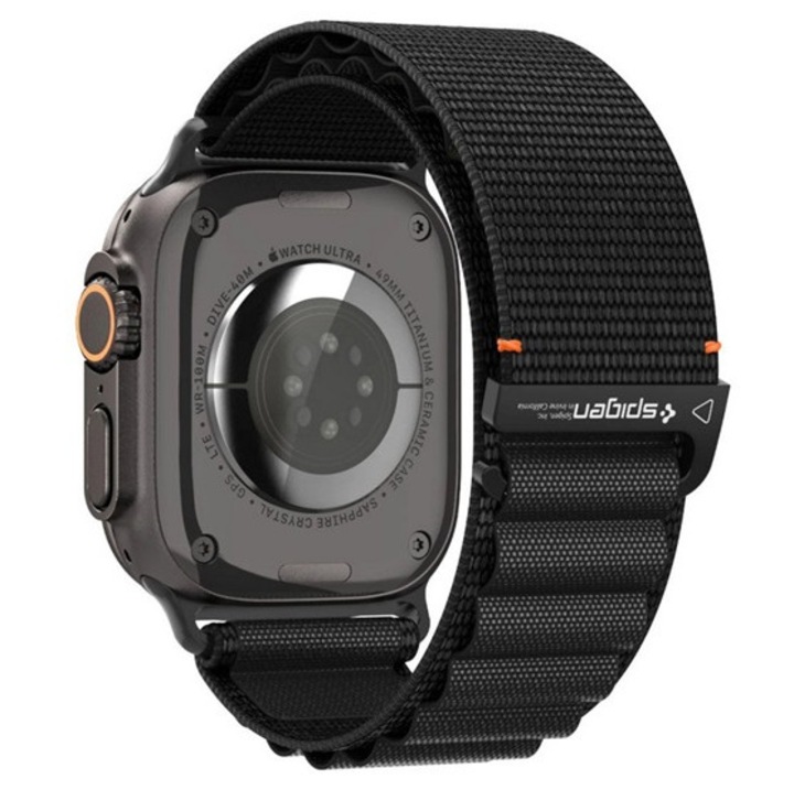 Spigen wbf1 pótszíj, egyedi méret, nagy, textil, állítható, fekete, kompatibilis: Apple Watch Series 5 44mm / Watch Series 4 44mm / Watch Series 3 42mm kompatibilis