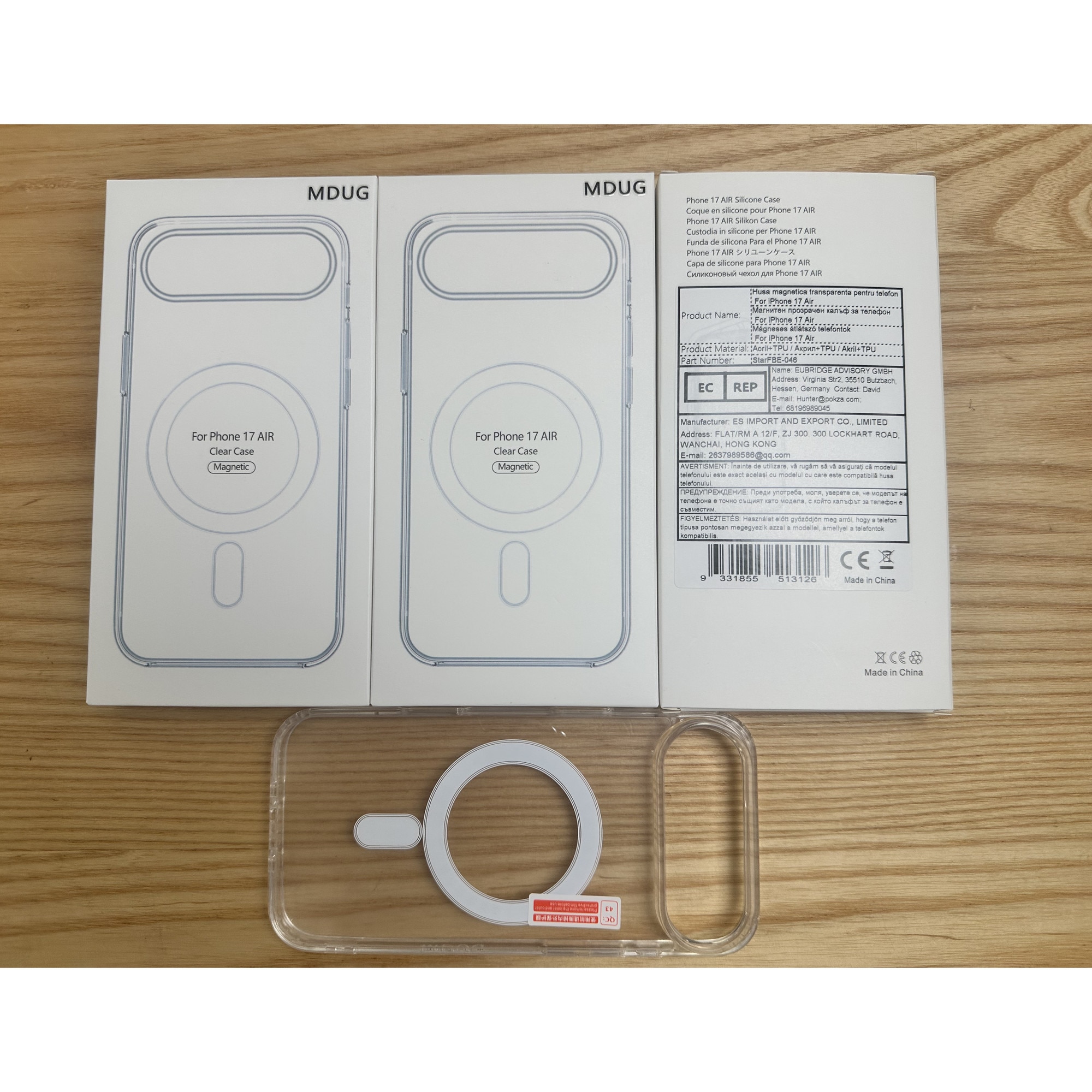 Carcasa transparenta pentru iPhone 17 Air, compatibila cu Magsafe, MDUG, carcasa magnetica subtire si rezistenta la socuri, Transparent