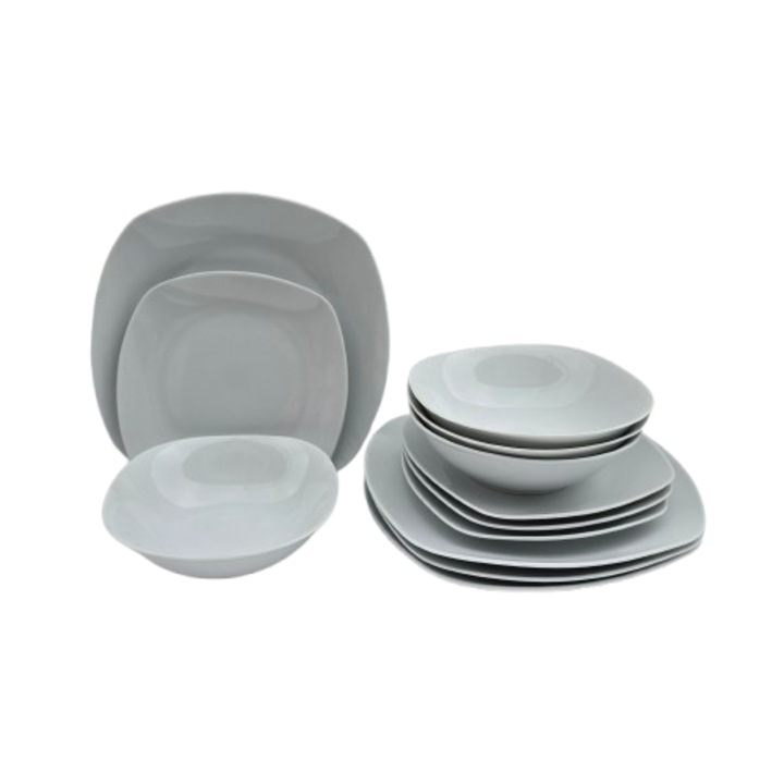 Set farfurii, 12 piese, pentru 4 persoane, Portelan, Alb