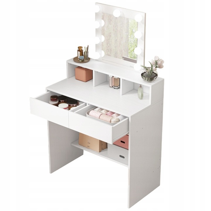 Sminkasztal modern loft stílusú, LED tükörrel, 80x40x145 cm Rebiko