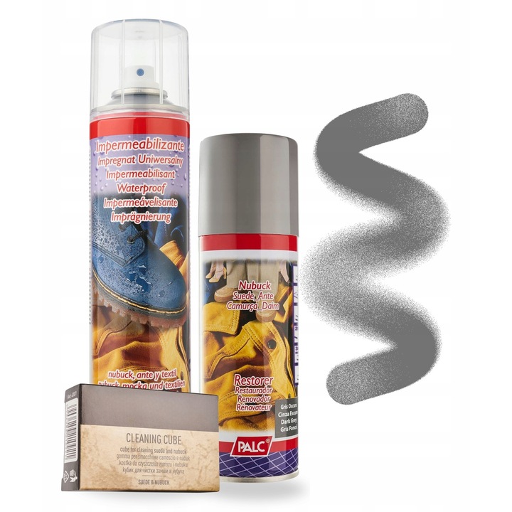 Kit de restaurare pentru piele intoarsa si nubuc, varf, gri inchis, 3 in 1, spray pentru piele intoarsa 200 ml, radiera de curatare, impregnare 400 ml, material impermeabil, protectie eficienta impotriva umezelii, aplicare usoara, hranitor pentru