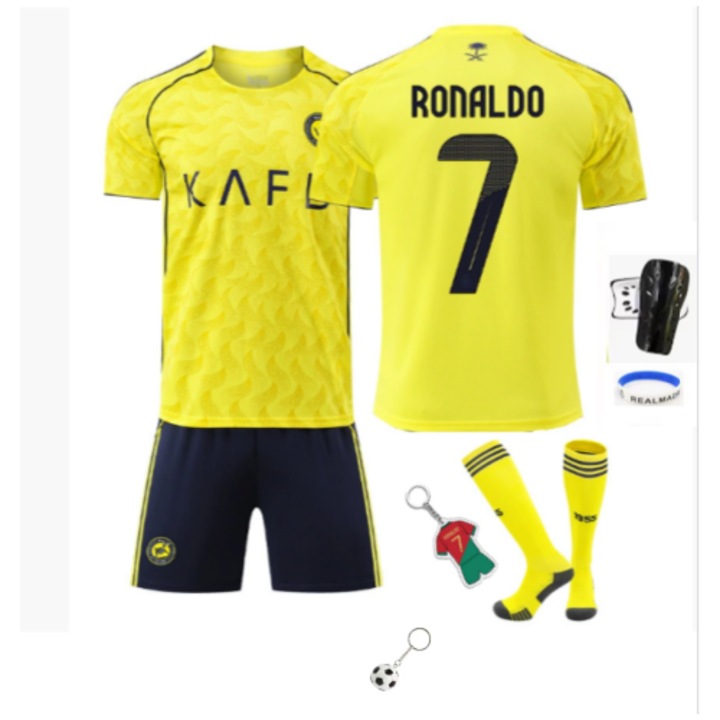 Спортна екипировка за деца, футболна фланелка на Роналдо номер 7 от стадион Рияд Виктъри Лийг, ANUTETOUNI Сезон 2526, Жълт