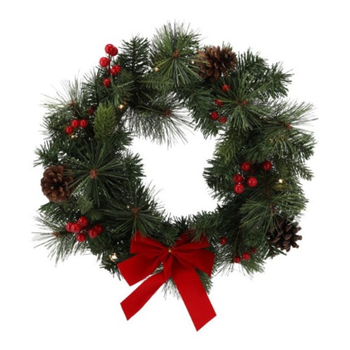 Coroniță / bătător de Crăciun ramiz cu LED-uri - 40 cm