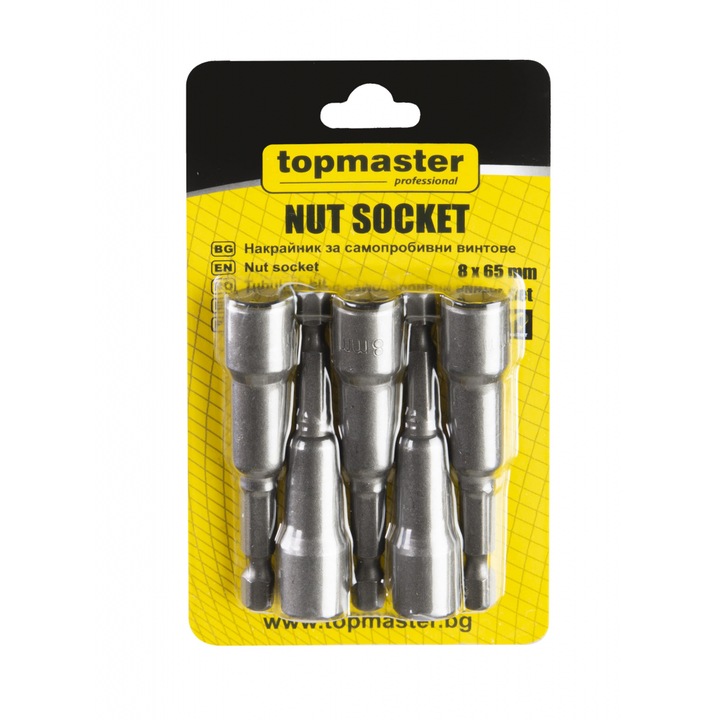 Set 5 biti cu tubulara 8x65 mm Top Master Pro, magnet, Cr-V, 1/4"