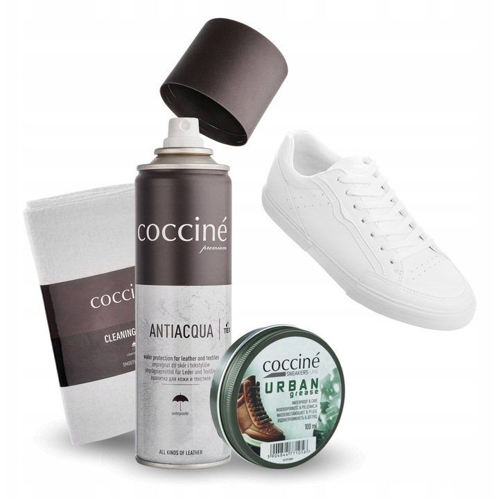 Set, Coccine, Sneakers Urban Grease + Antiacqua 250 ml + Laveta de curatare, 250 ml, Impregnare impermeabila, Sneaker Grease, Laveta din bumbac, Incolor, 3 bucati, 100% bumbac, Protectie eficienta impotriva umezelii, Usor de utilizat, De lunga