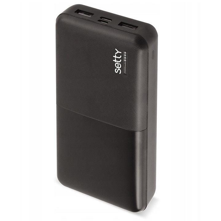 Baterie externa portabila, Setty, PowerBank 20000mAh, 4 Porturi, Negru