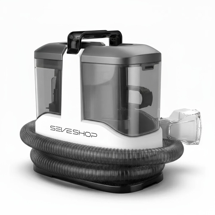 Aspirator Cu Spalare 3 In 1, SeveShop® C3, Aspirator Cu Extractie Pentru Tapiterii Si Covor, Putere 450W, Aspirator Cu Rezervor Dublu 1L + 0.5L, Putere De Aspirare 12000Pa, Motor Cu Perii, Zgomot ≤80dB, Compact, Portabil, Ideal Auto, Canapea, Gri