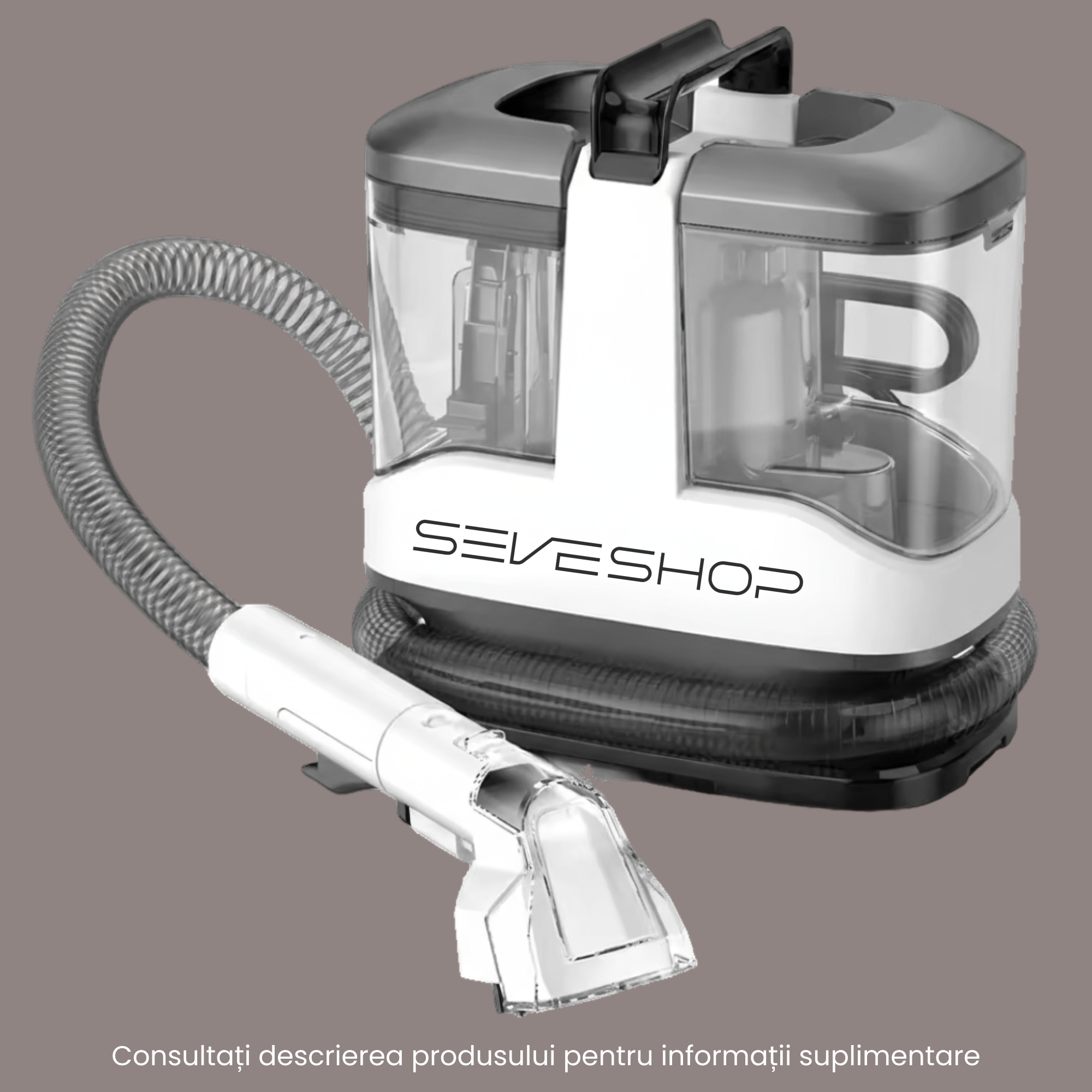 Aspirator Cu Spalare 3 In 1, SeveShop® C3 Teendow, Aspirator Cu Extractie Pentru Tapiterii Si Covor, Putere 450W, Aspirator Cu Rezervor Dublu 1L + 0.5L, Putere De Aspirare 12000Pa, Motor Cu Perii, Zgomot ≤80dB, Compact, Portabil, Ideal Auto, Canapea, Gri