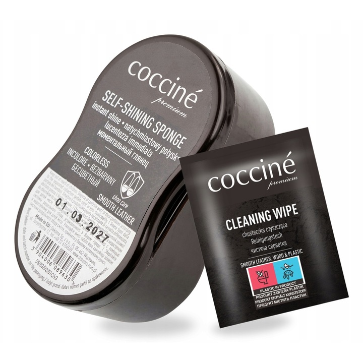 Set de curatare a incaltamintei, Coccine, mini curatitor de incaltaminte negru + servetel pentru piele, 1 buc., curatare eficienta, stralucire instantanee, utilizare universala, usor de utilizat, sigur, inodor, negru, set 2 in 1, material: burete