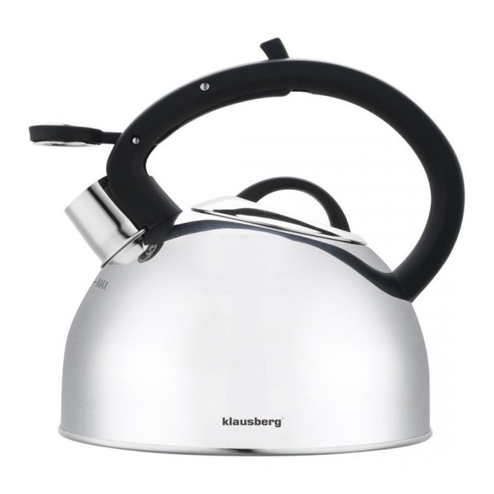 Ceainic cu fluier Klausberg 2.5l, argintiu, din otel inoxidabil, pentru toate tipurile de plite