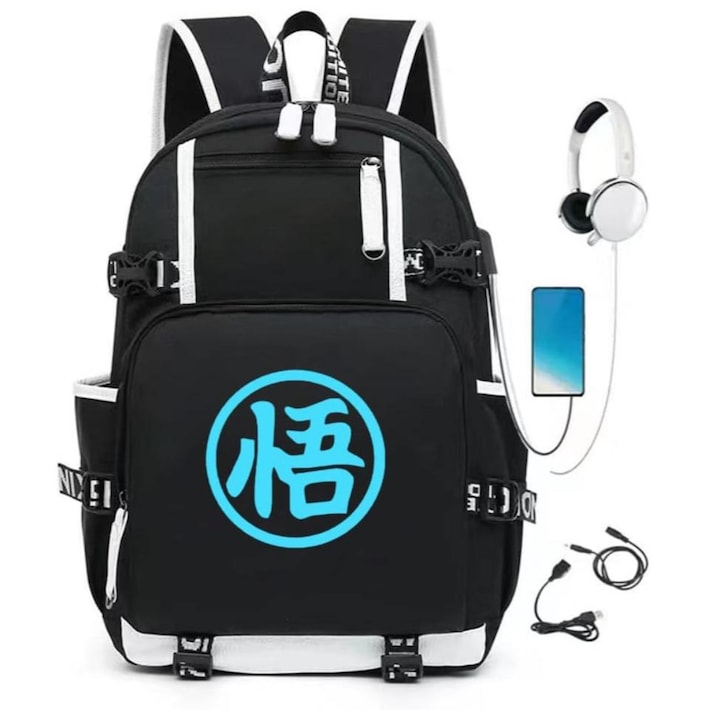 Раница с USB порт, Черна, Ученическа раница за деца, 1 отделение за лаптоп 17"