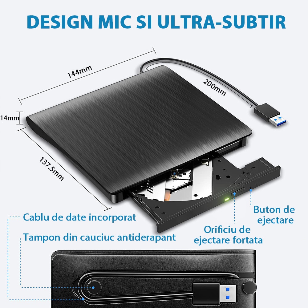 Unitate externa CD/DVD-reader, CD-writer, DONFANLIA®, USB 3.0