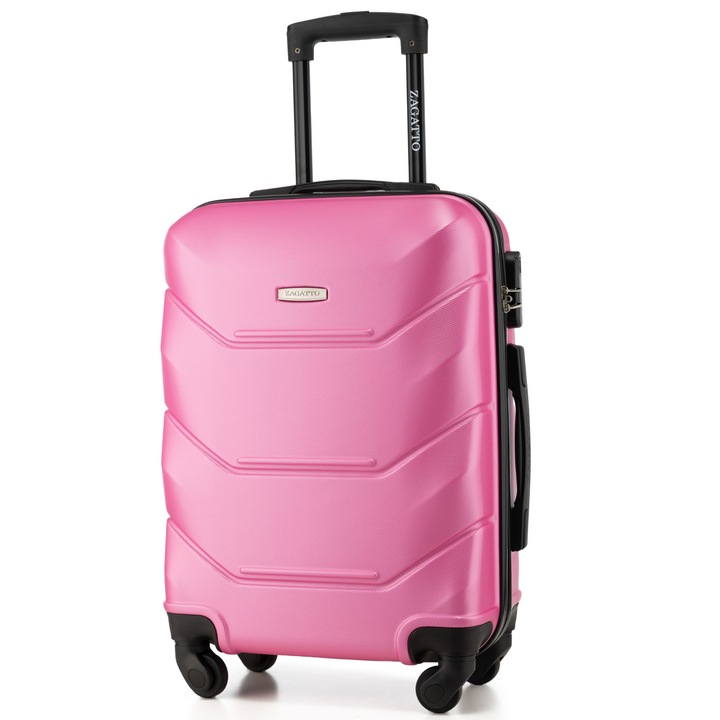 Kabinbőrönd, Zagatto®, rózsaszín, bőrönd mérete 55x40x20 cm, kis bőrönd, kézipoggyász, Wizz Air, Ryanair, alumínium teleszkópos fogantyú, strapabíró cipzár, számzár, ABS, ellenálló, 4 kerekes bőrönd 360, kapacitás 35L, 10kg, ZG504C