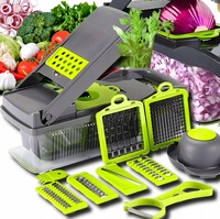 Tocator de Legume multifunctional 16 in 1 Profesional, Tip Chopper, Inox, 8 Lame Feliator, Foarte Rezistent, Buton Blocare, Negru