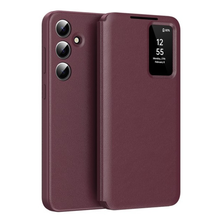 Husa Upzz® SmartView Compatibila Cu Samsung A17 5G, Fereastra Smart, Piele Ecologica, Rosu