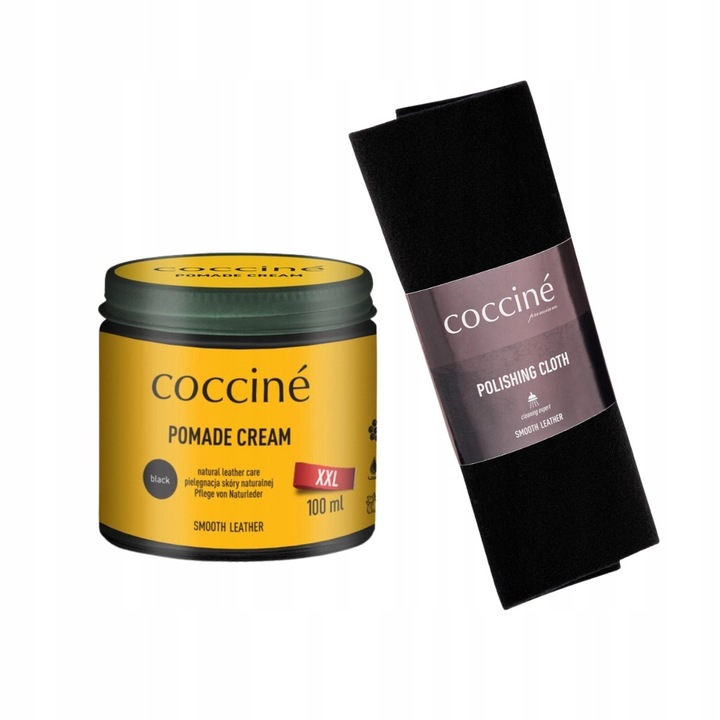 Set, Coccine, Crema pomada, 100 ml, Crema pentru renovarea si ingrijirea incaltamintei din piele, Impregnare protectoare impotriva zgarieturilor si a loviturilor, Laveta de lustruit, Negru, Poliester, Laveta moale si delicata, Perfecta pentru lustruire
