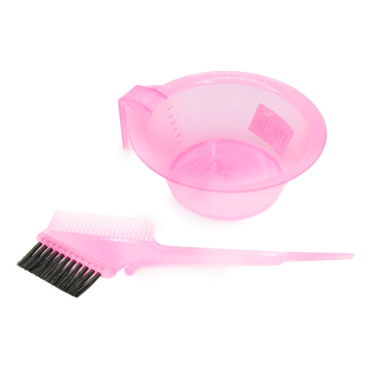 Set de castron si perie pentru colorarea parului, culoare Roz