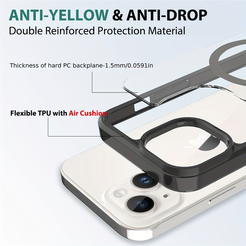 Husa telefon, transparent negru, protectie militara, rezistenta la zgarieturi, compatibil cu Iphone15