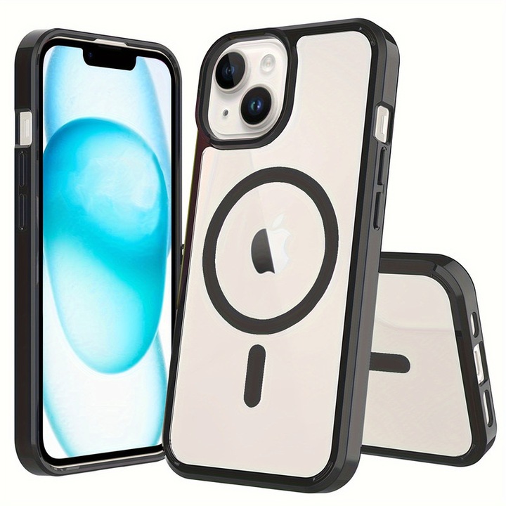 Husa telefon, transparent negru, protectie militara, rezistenta la zgarieturi, compatibil cu Iphone15