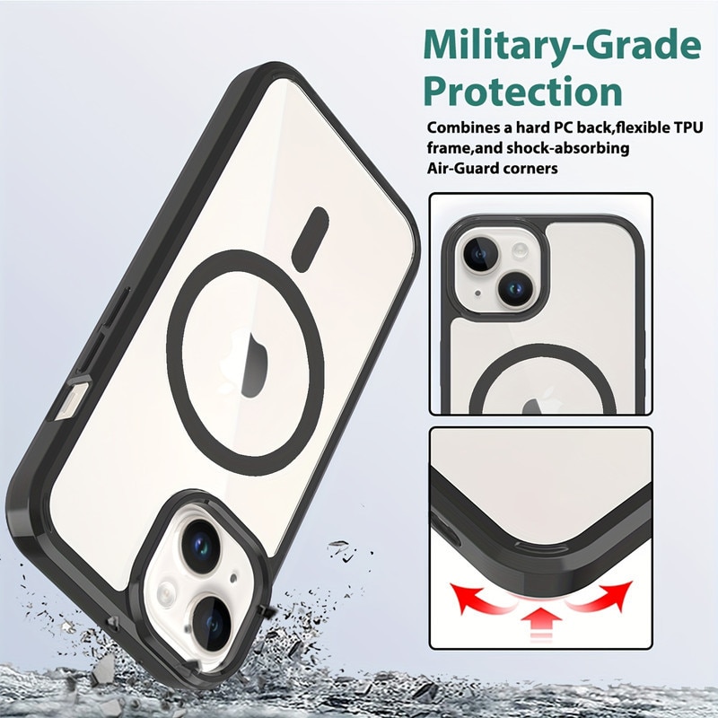 Husa telefon, transparent negru, protectie militara, rezistenta la zgarieturi, compatibil cu Iphone15