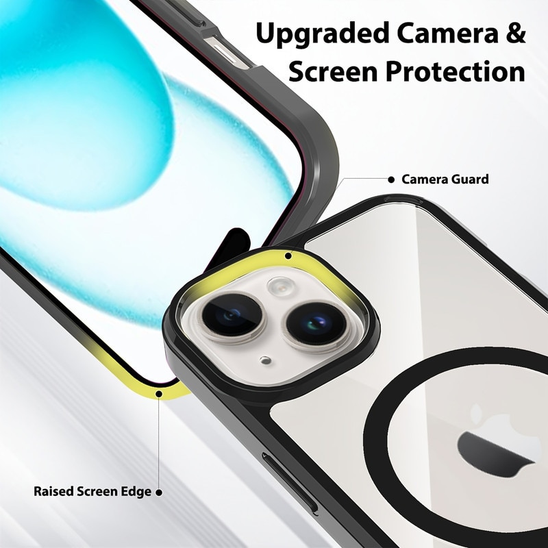 Husa telefon, transparent negru, protectie militara, rezistenta la zgarieturi, compatibil cu Iphone15