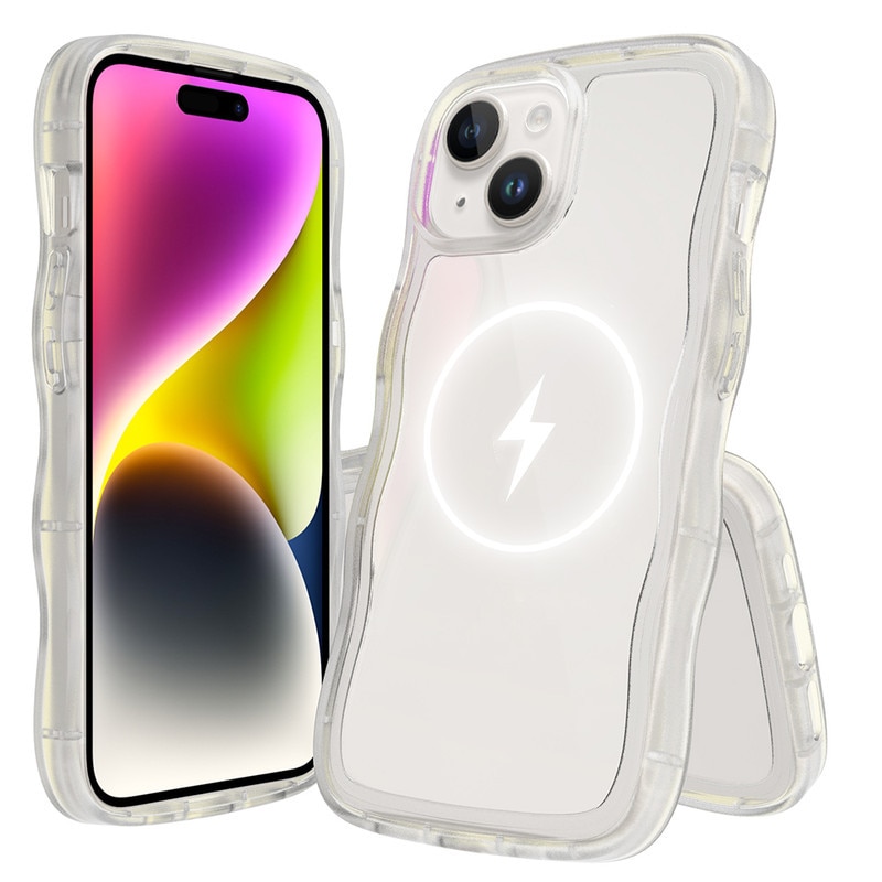 Husa telefon compatibila cu iPhone 15, transparenta, cu margine ondulata, protectie soc