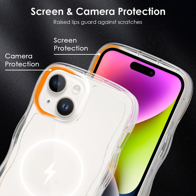 Husa telefon compatibila cu iPhone 15, transparenta, cu margine ondulata, protectie soc