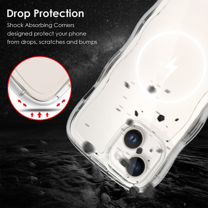 Husa telefon compatibila cu iPhone 15, transparenta, cu margine ondulata, protectie soc