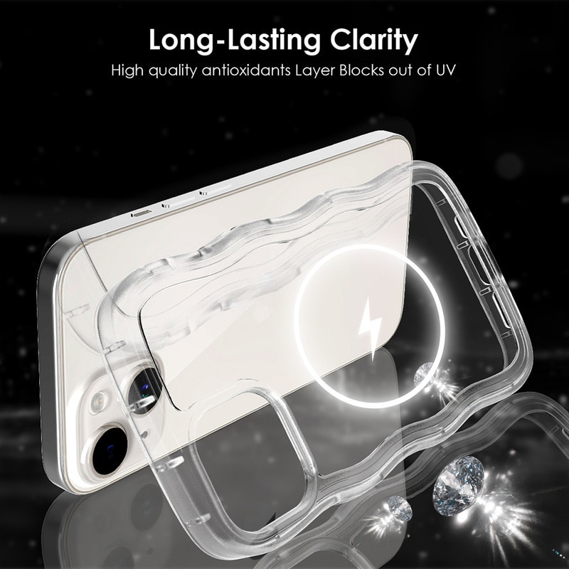 Husa telefon compatibila cu iPhone 15, transparenta, cu margine ondulata, protectie soc