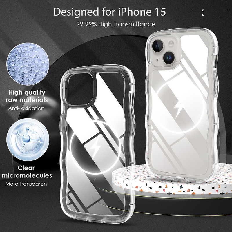 Husa telefon compatibila cu iPhone 15, transparenta, cu margine ondulata, protectie soc