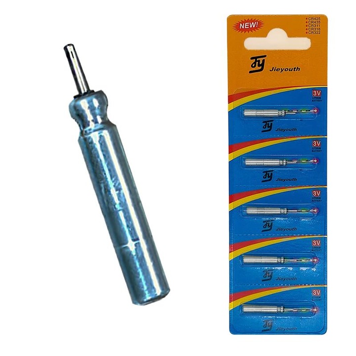 Комплект 5 батерии CR425 3V Li-Mn, Jieyouth, за риболовно оборудване, 25x4mm